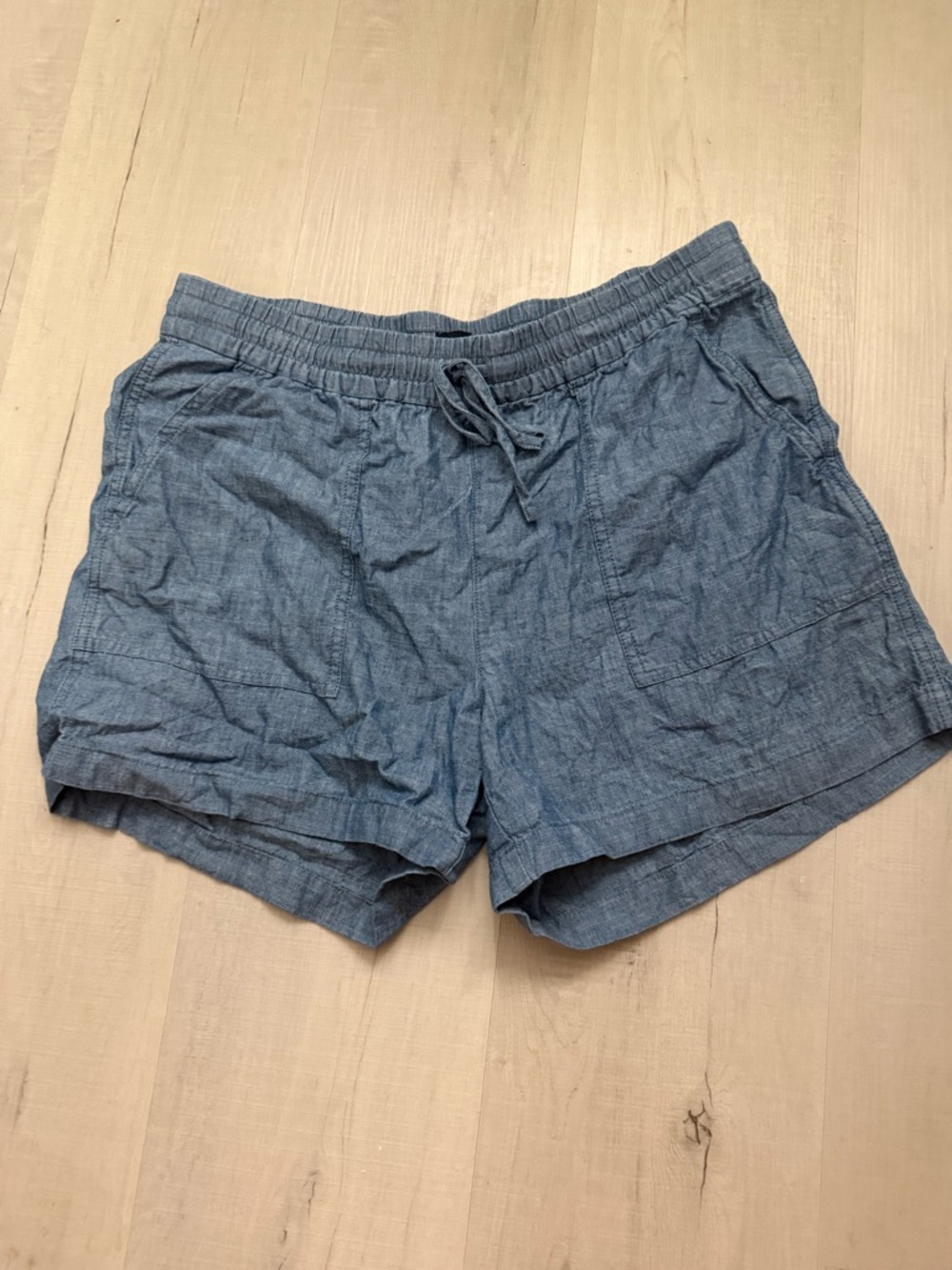 J. Crew Chambray High-Waist Drawstring Shorts in Denim Blue